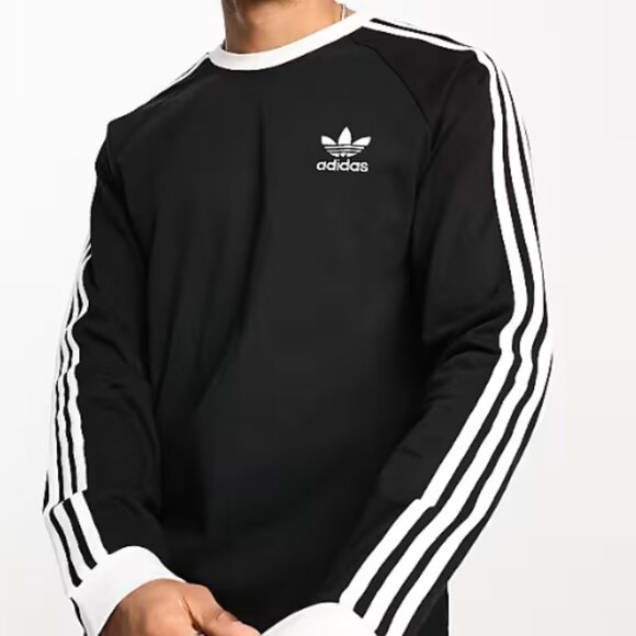 Mens Adidas 3 Stripe Black Long Sleeve TeeSize Large - Picture 1 of 9